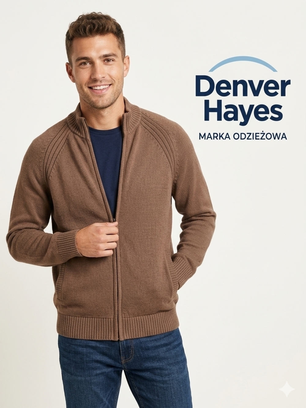 Denver Hayes Men's Brown Full-Zip Sweater